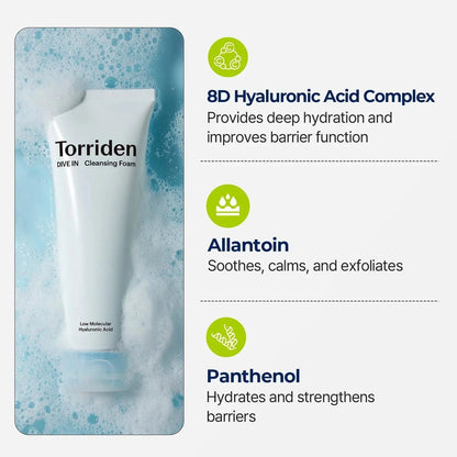 TORRIDEN Dive In Espuma Limpiadora de Ácido Hialurónico de Bajo Peso Molecular